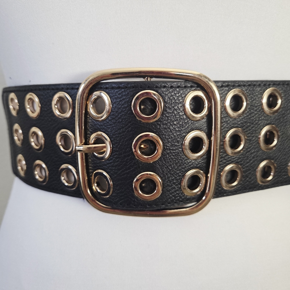 Stretchy Black Belt With Eyelet Decor - Picture 4 of 7
